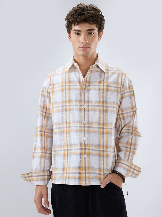 Premium Suncrest Plaid Textured Checks Boxy Fit Crop Shirt