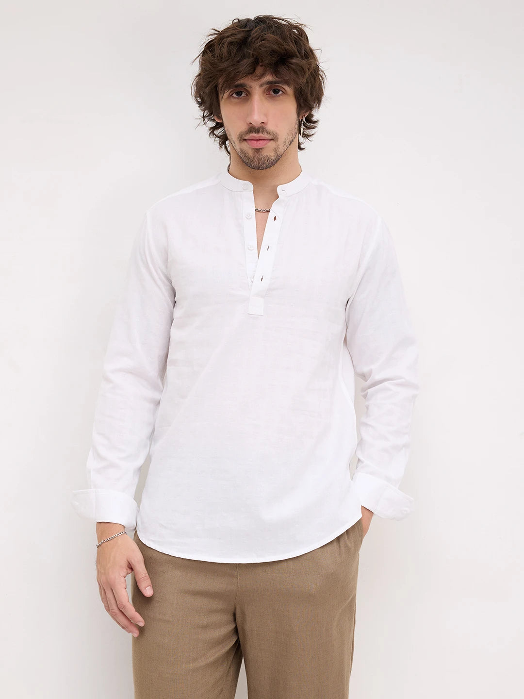 Arctic Pearl White Dobby Striped Kurta