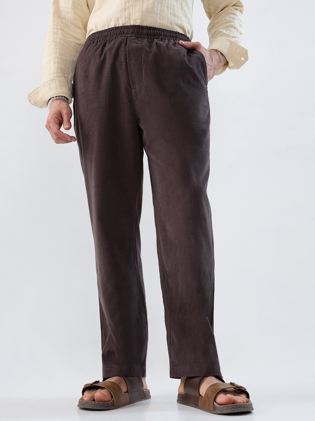 Coffee Brown Corduroy Tapered Trousers