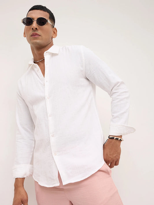Classic White Double Cloth Striped Shirt