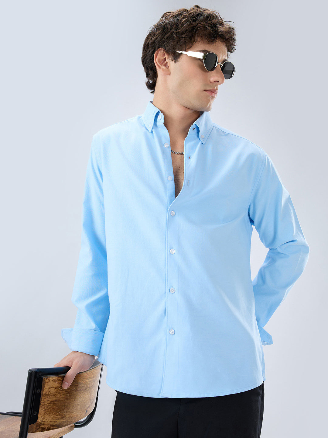 Solid Sky Blue Smooth Finish Oxford Shirt