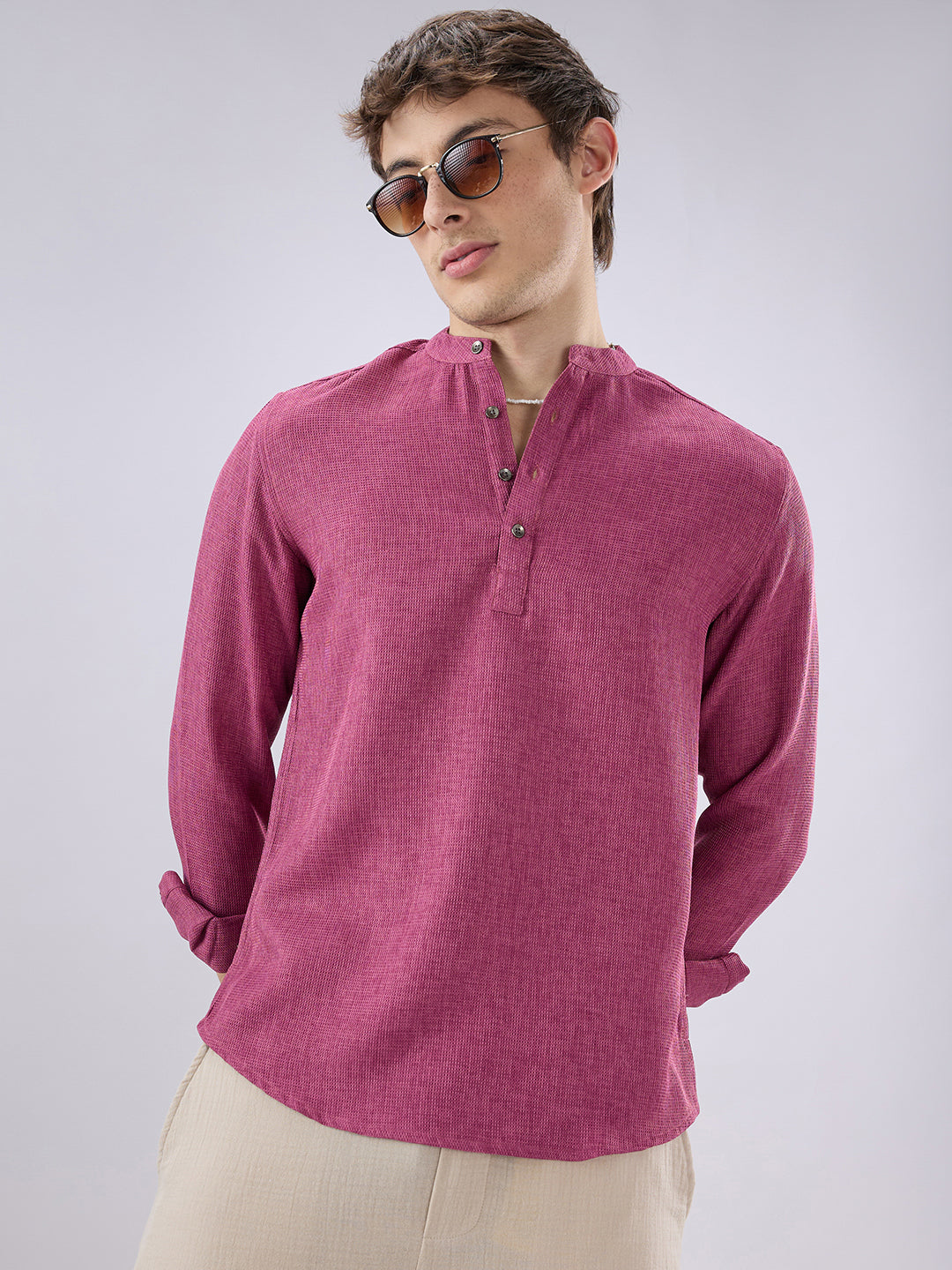 Hibiscus Maroon Textured Weave Kurta