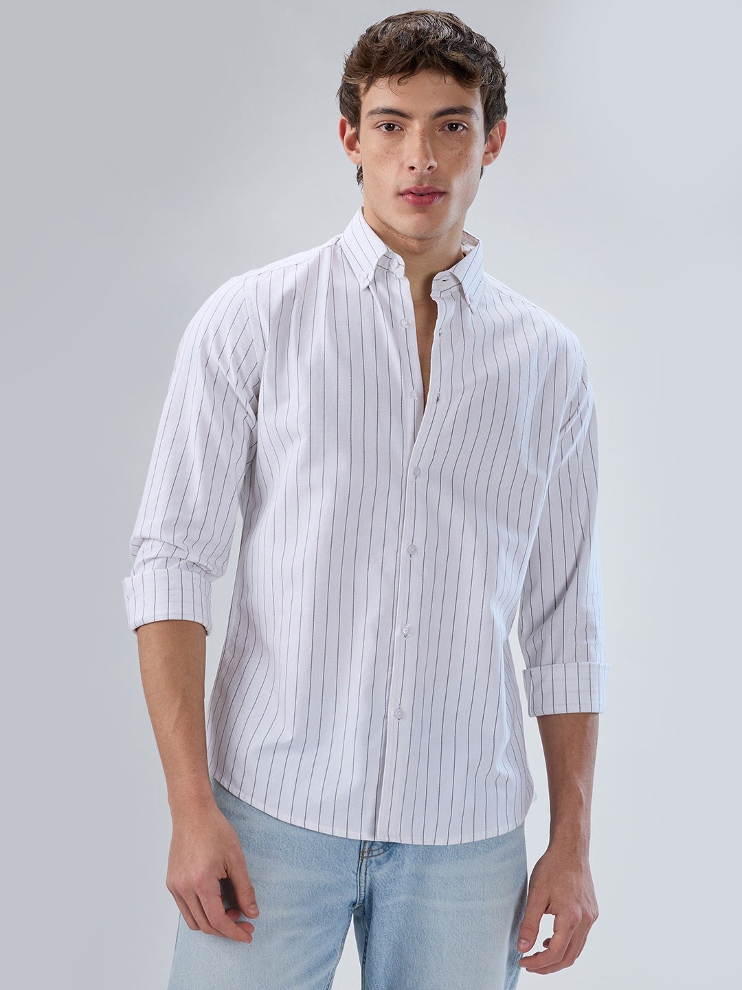 White Oxford PinStripe Button-Down Collar Shirt