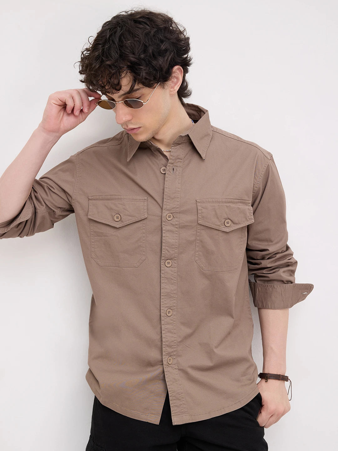 Peanut Brown Double Pocket Overshirt