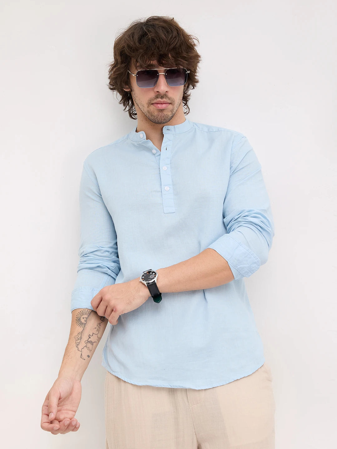 Rich Morning Blues Linen Blend Kurta