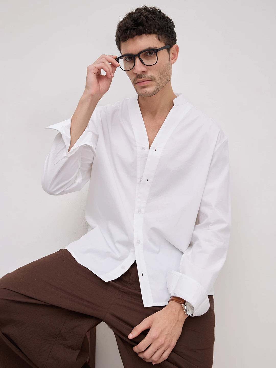 Soft Morning White Stand Collar Oversized Shirt