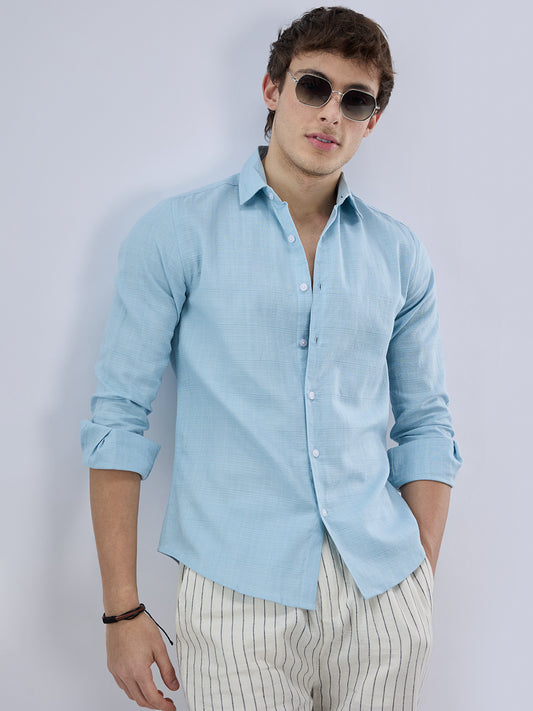 Hushed Blue Fine Weave Textured Shirt