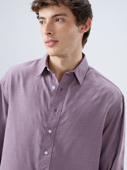 Heather Purple Soft Grid Textured Boxy Fit Crop Shirt