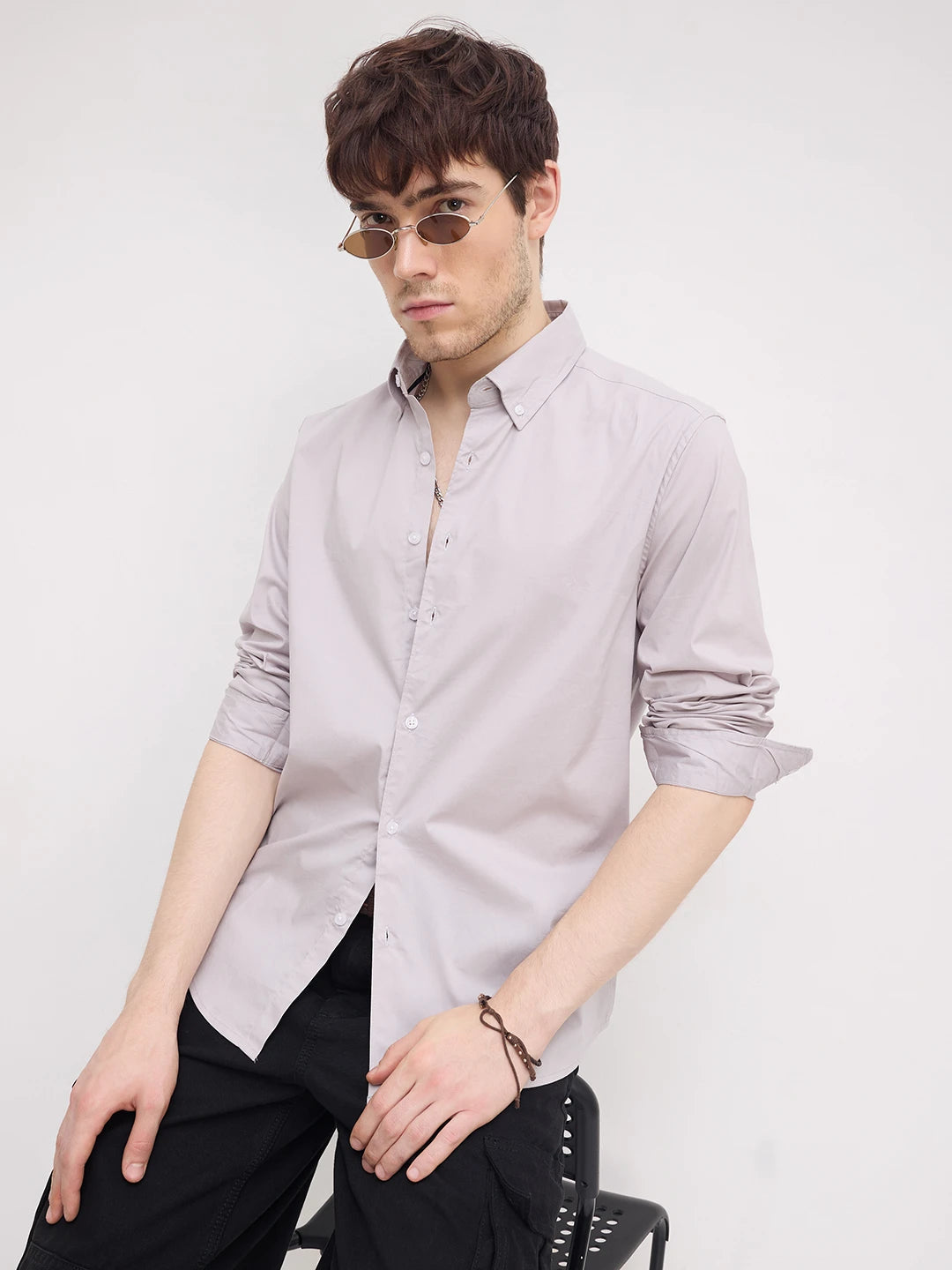 Moon Grey Lyocell Button-Down Collar Shirt