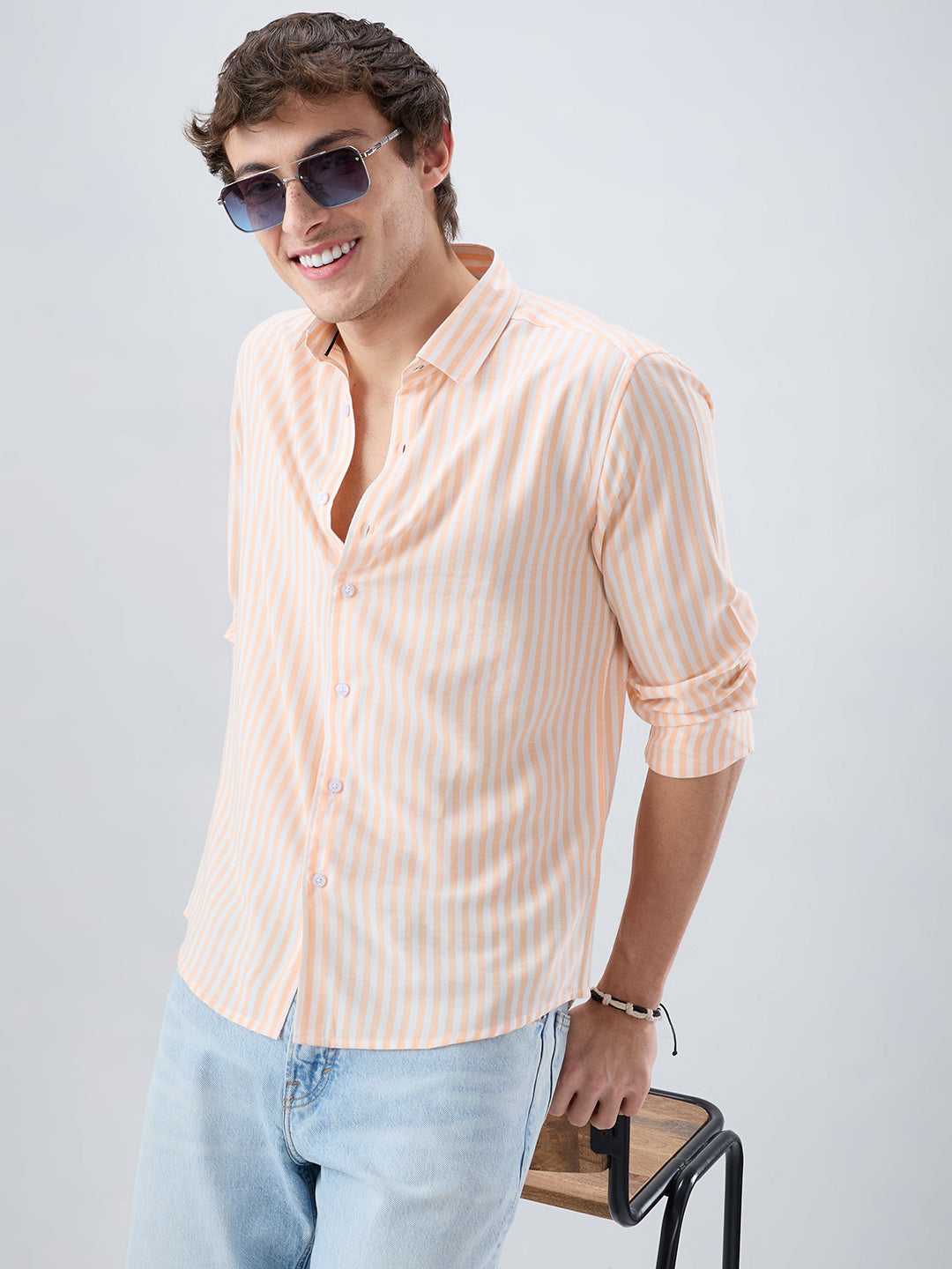 Pastel Peach Soft Candy Striped Vacation Shirt