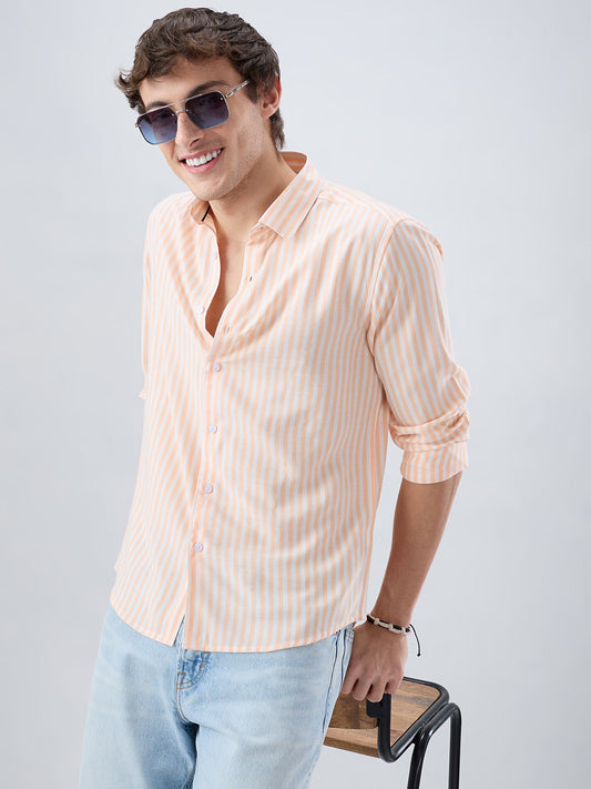 Pastel Peach Soft Candy Striped Vacation Shirt