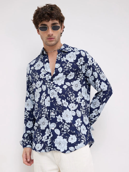 Navy Floral Escape Holiday Shirt