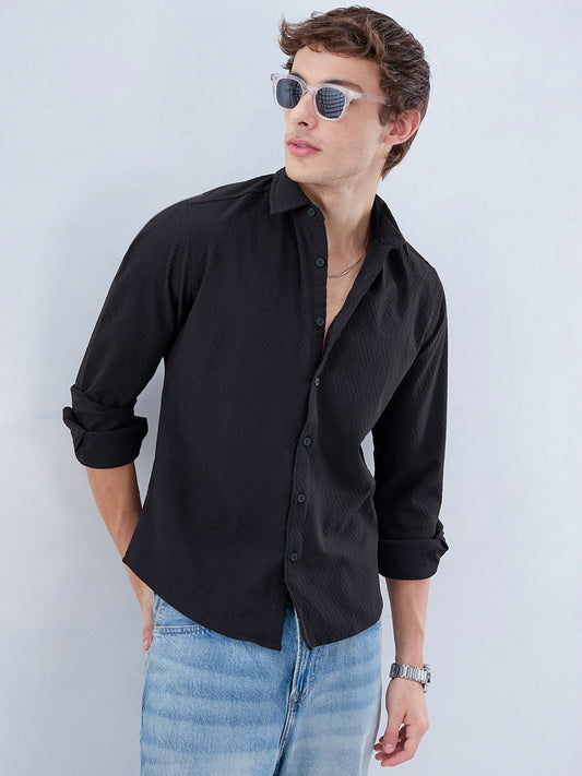 Black Interlock Maze Weave Knitted Shirt