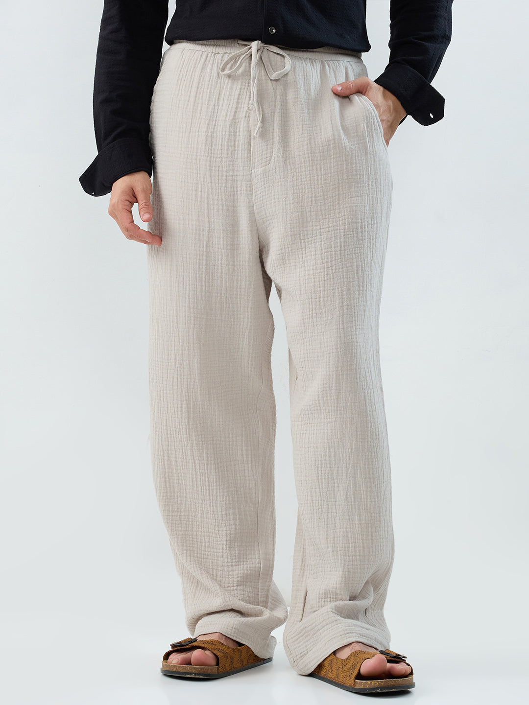 Cloud Grey Double Cloth Straight-Fit Trousers