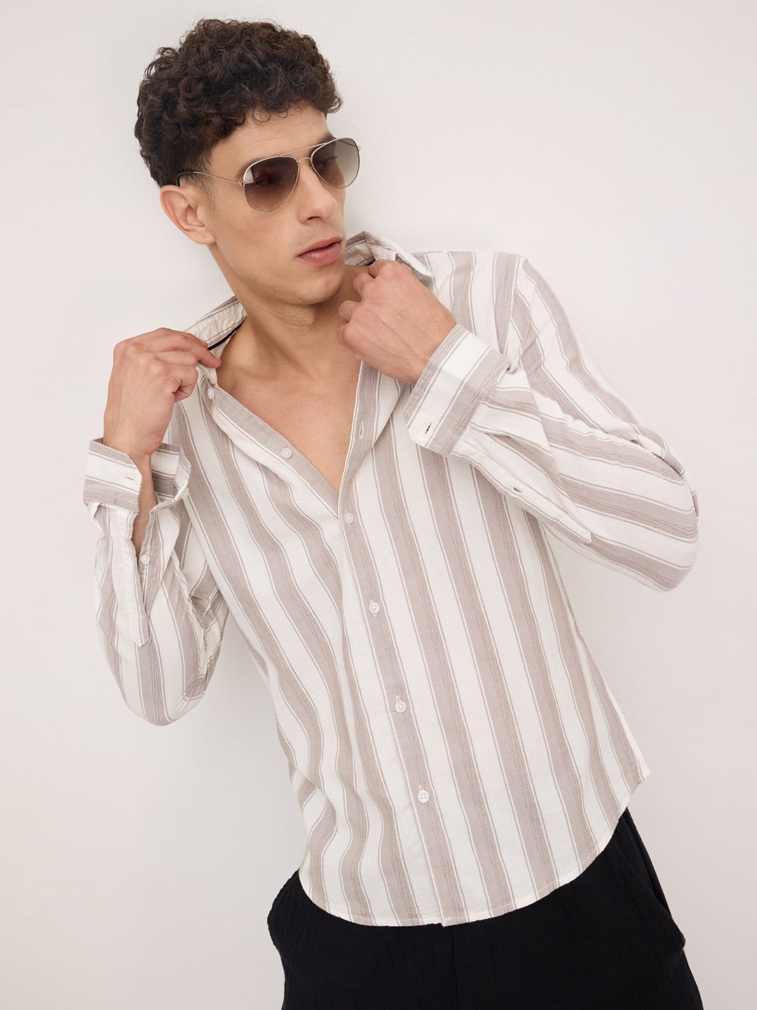 White & Silk Grey Muted Striped Shirt