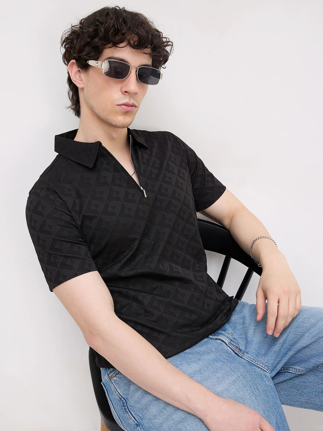 Black Diamond Embossed Zip Polo Tee