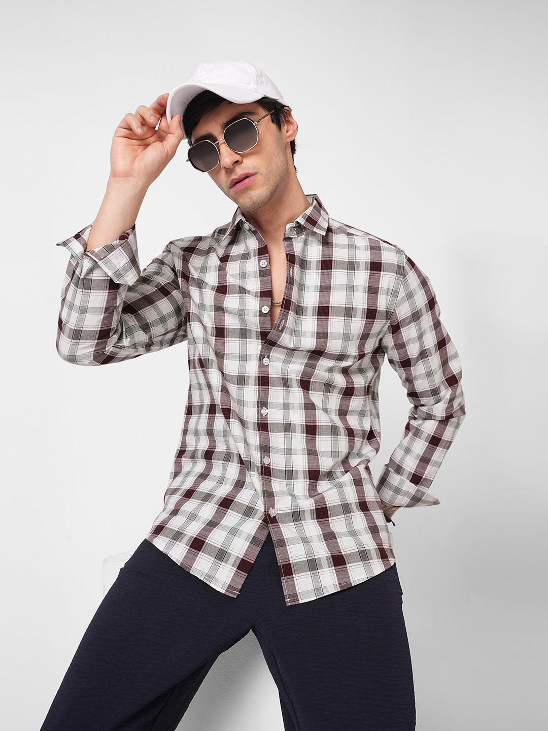 Classic Maroon & White Plaid Checks Shirt
