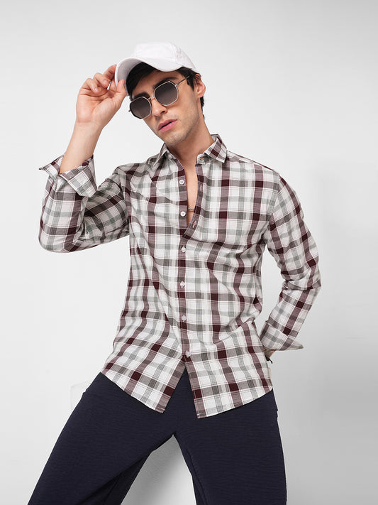 Classic Maroon & White Plaid Checks Shirt