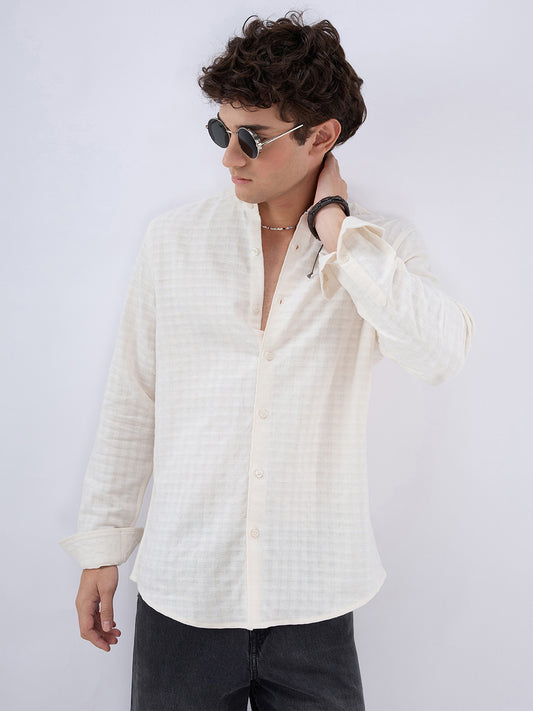 White Horizontal Striped Textured Shirt