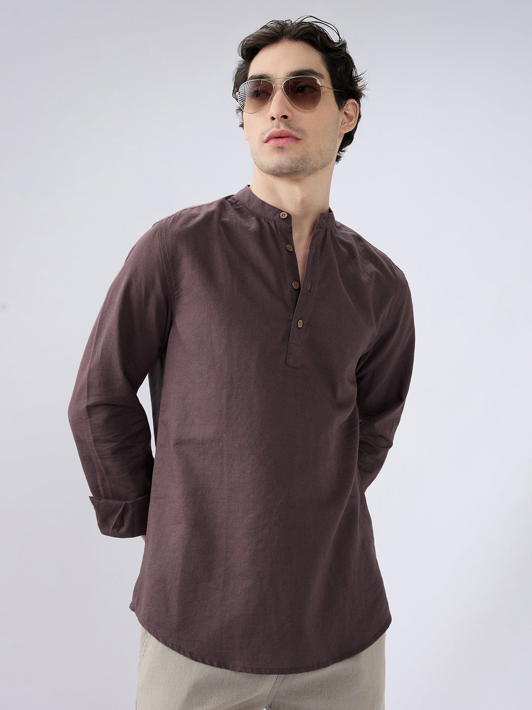 Deep Brown Everyday Linen Kurta