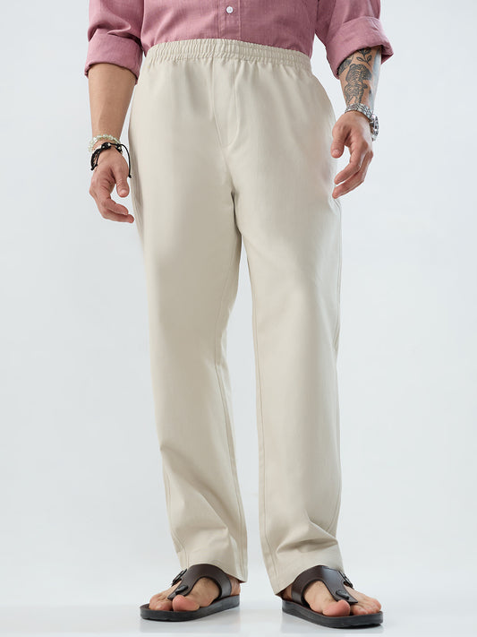 Solid Stone Beige Tapered Trousers