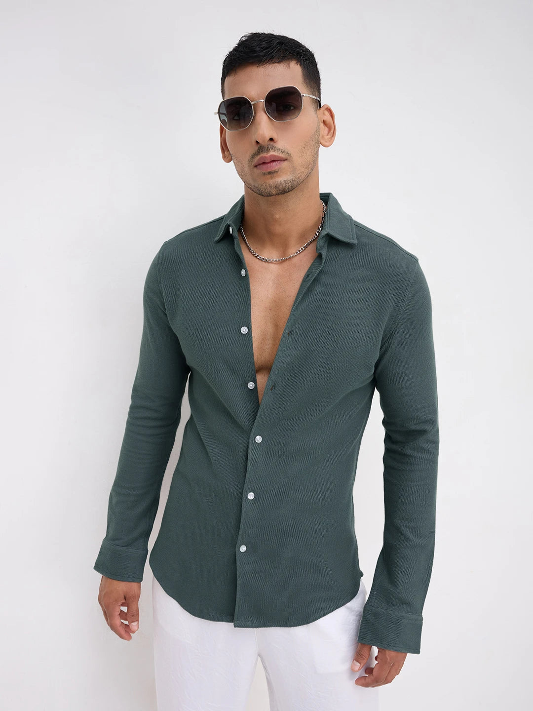 Forest Green Soft Weave Knit Shirt