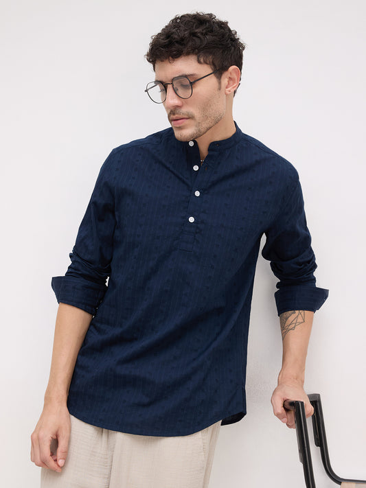 Artisan Navy Dobby Striped Kurta