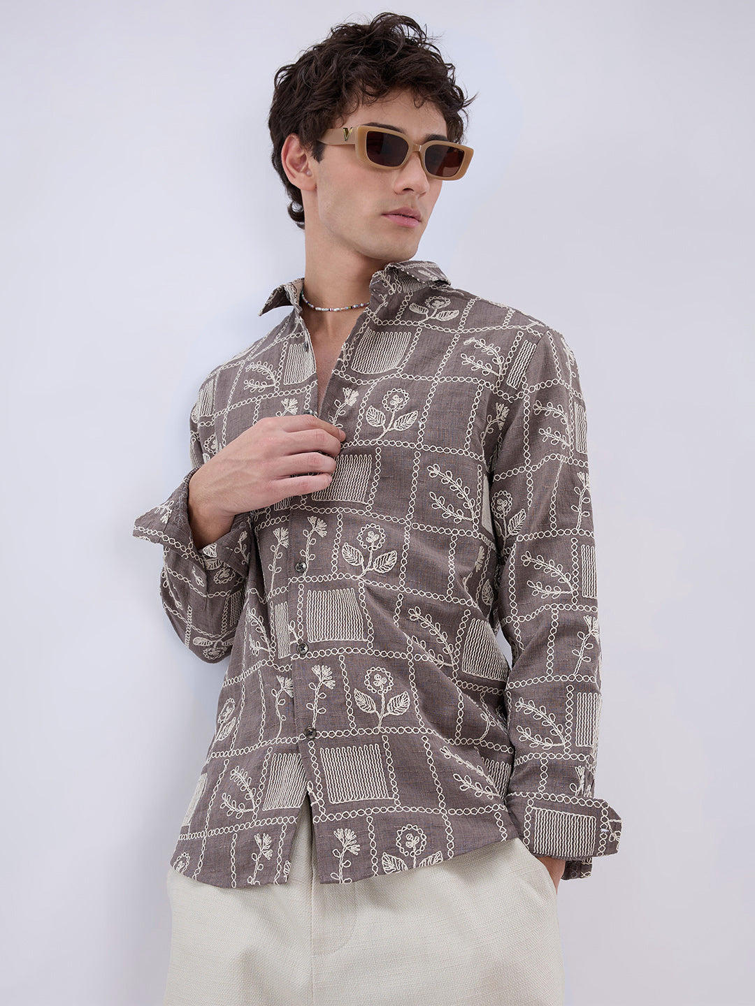 Muted Grey Artisan Embroidered Shirt