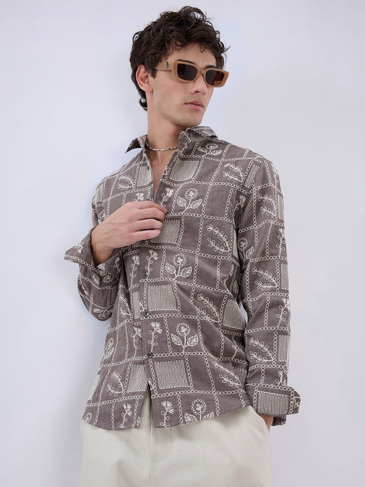 Muted Grey Artisan Embroidered Shirt