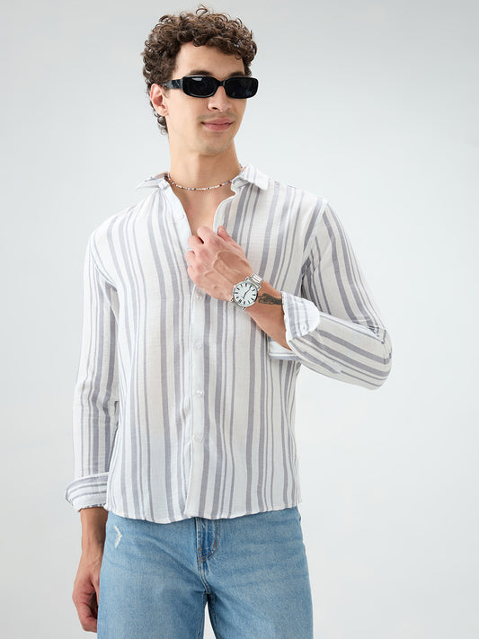 Ash Grey Vertical Striped Lightweight Shirt