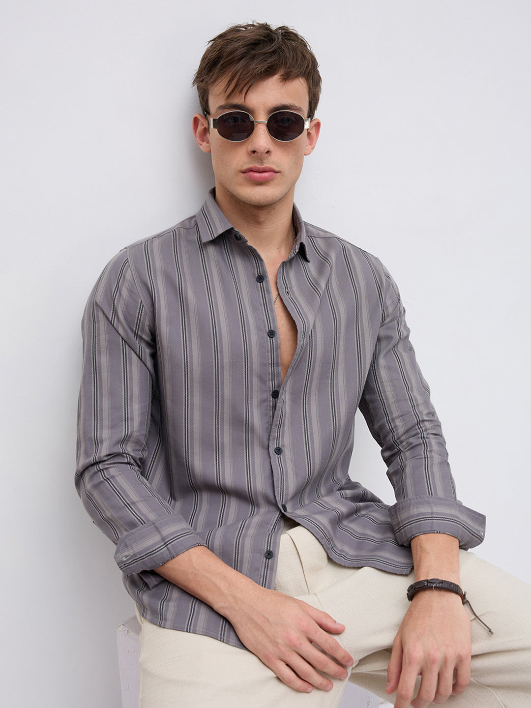 Slate Grey & Black Shadow Stripe Shirt
