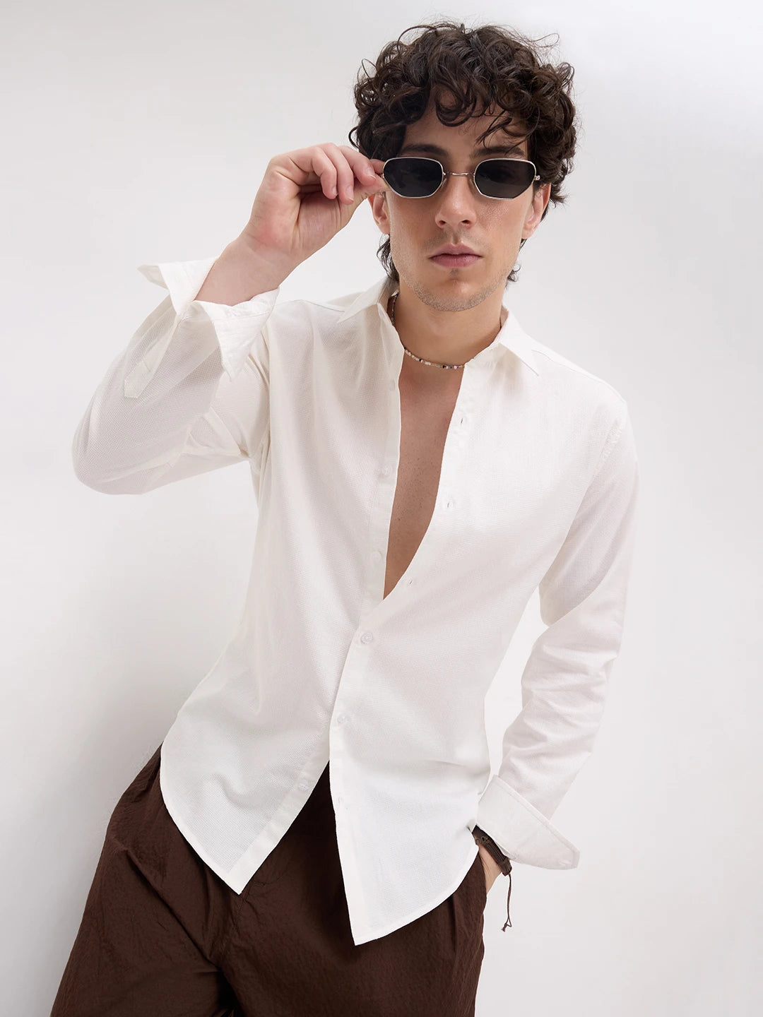 Luxe White Basket Weave Shirt