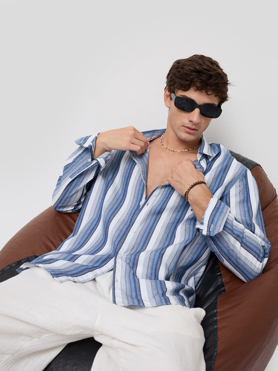 Coastal Denim Vertical Striped Vacation Shirt