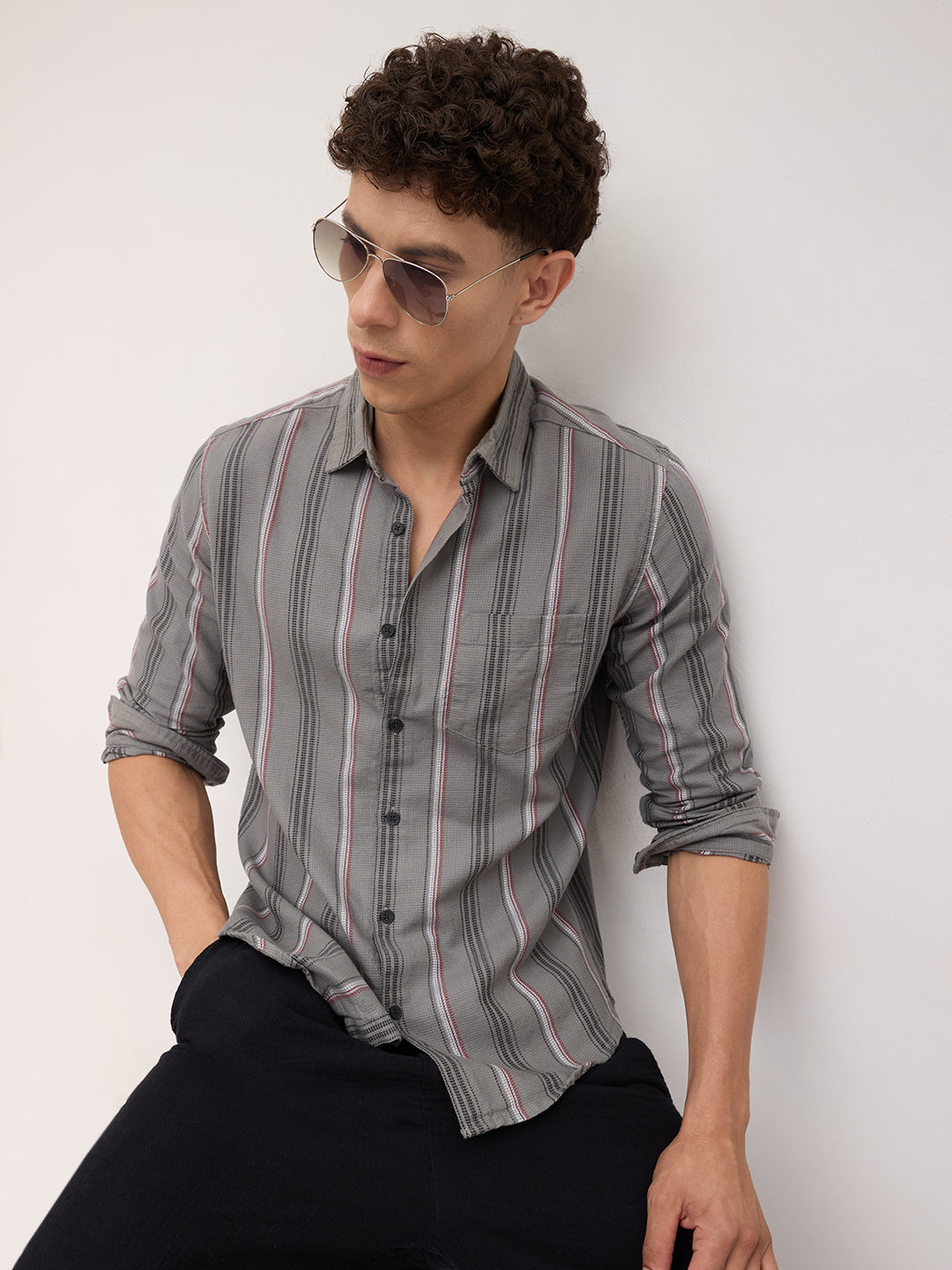 Cityscape Grey and Red Stripe Shirt