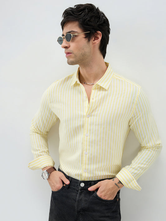 Butter Yellow Candy Striped Vacation Shirt
