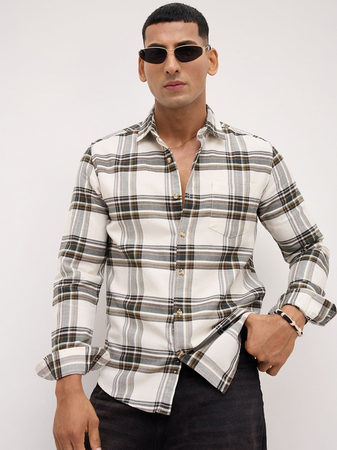Classic White Broad Checks Shirt