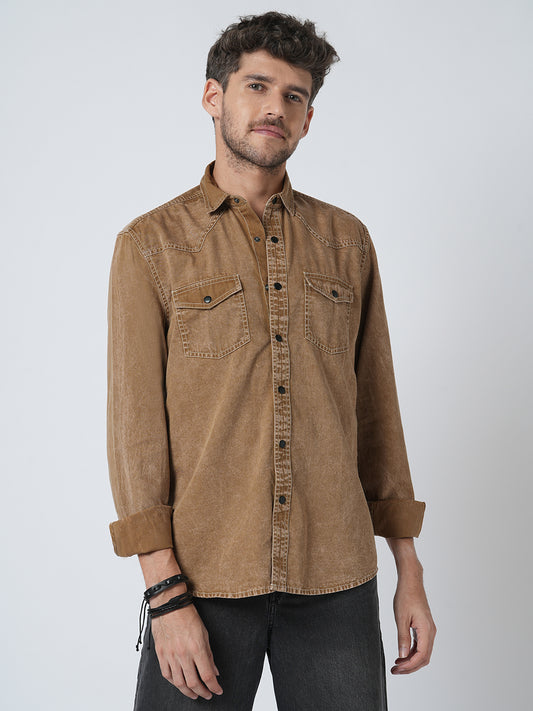 Rustic Bronze Acid Wash Double Pocket Shirt