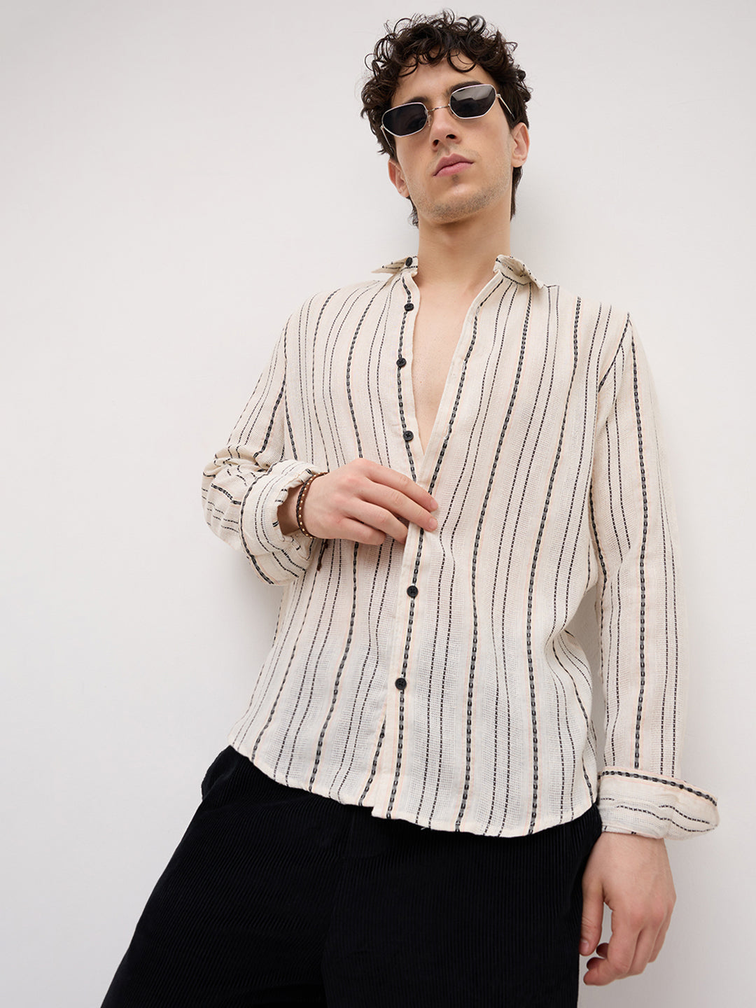 Burlap Ivory Vertical Stripe Dobby Shirt