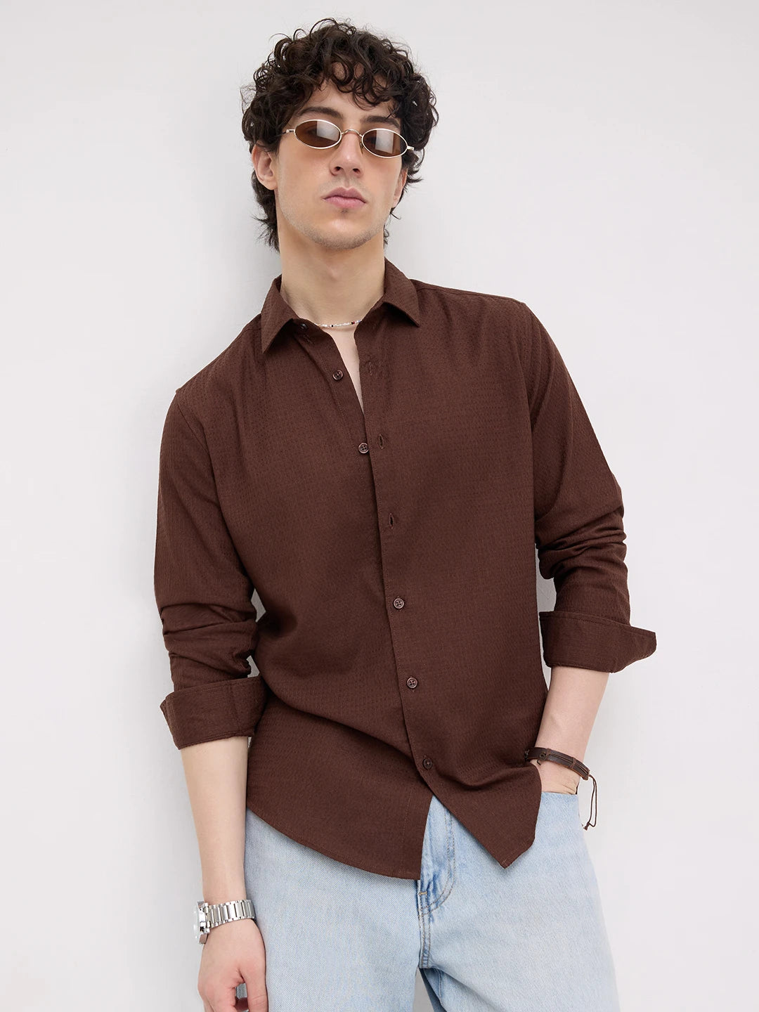 Chocolate Brown Micro Textured Shirt