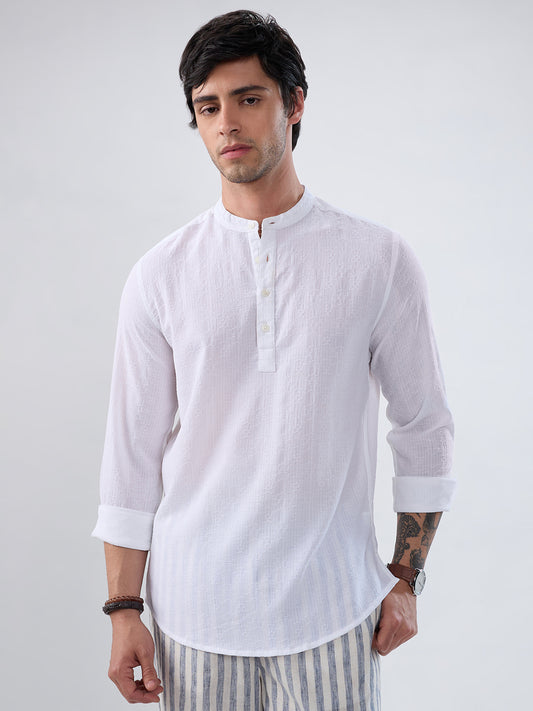 White Fine Weave Textured Kurta