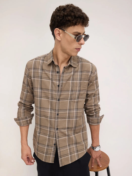 Spiffy Olive & Black Tartan Checks Shirt