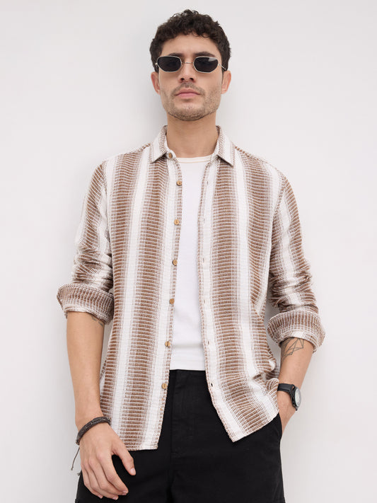 Premium Cotton Brown & White Striped Shirt