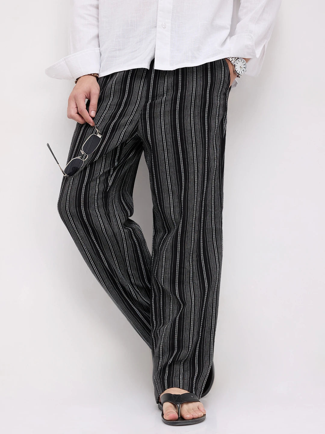 Artisan Monochrome Striped Straight Fit Trousers