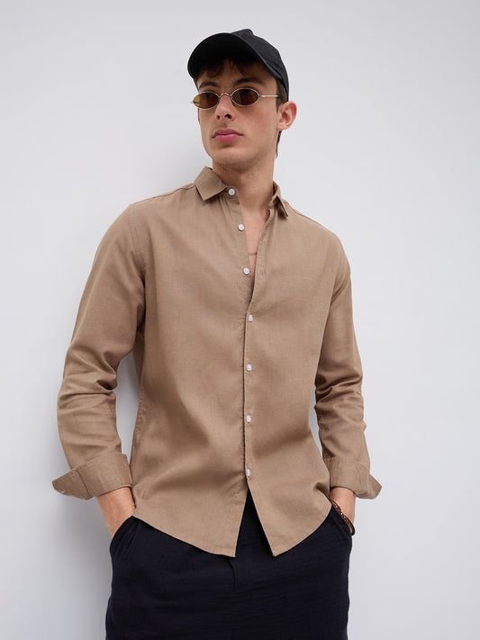 Elegant Pastel Brown Linen Blend Shirt