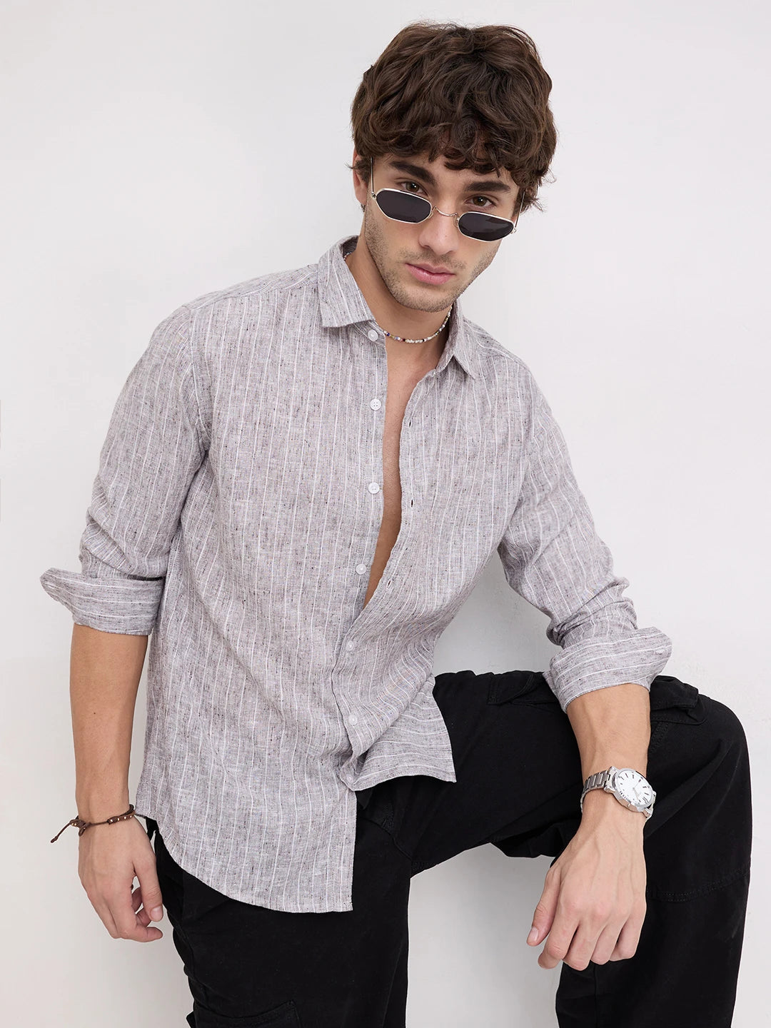 Ash Grey Melange Textured Shirt