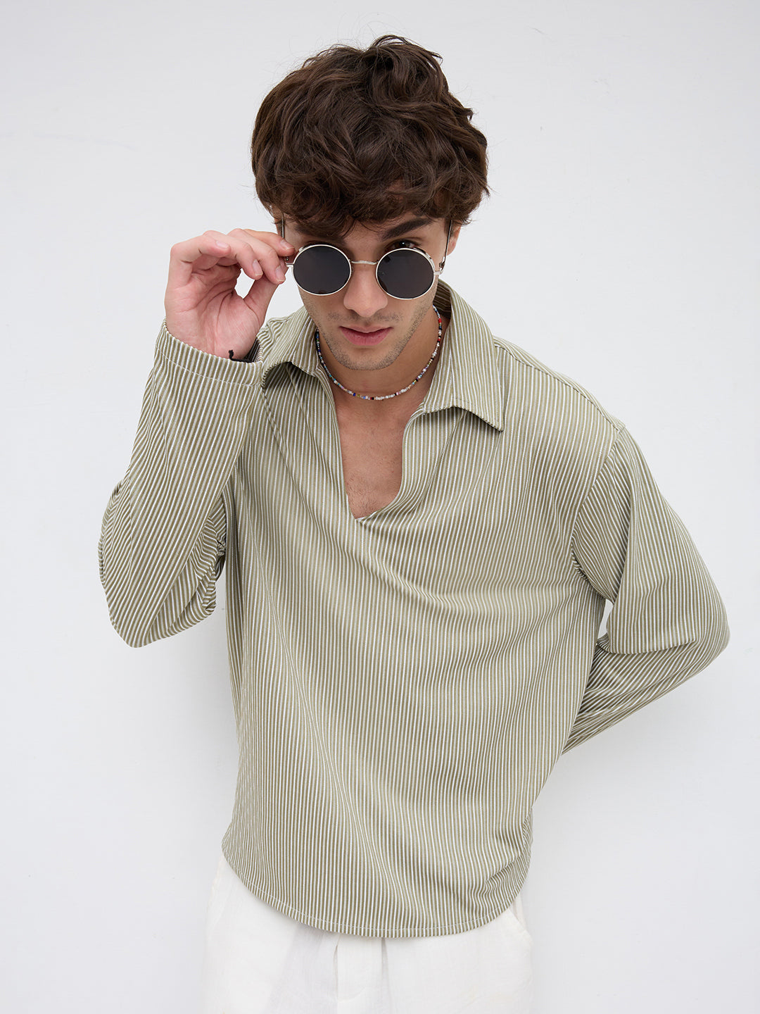 Classic Green Rib Striped Oversized Polo Shirt