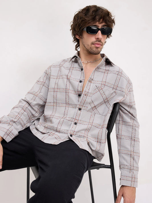 Autumn Ledger Plaid Checks Boxy Fit Crop Shirt