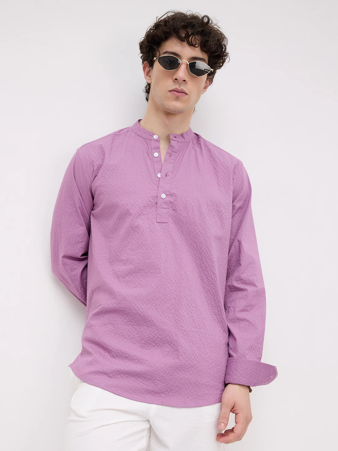 Crushed Fuchsia Pink Textured Kurta