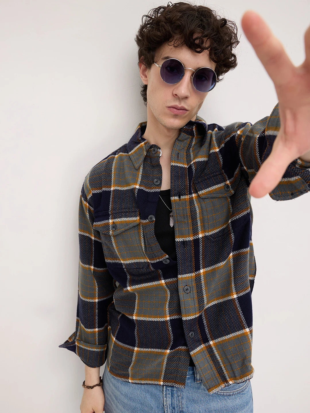 Elevated Multicolor Checks Double Pocket Boxy Fit Flannel Crop Shirt