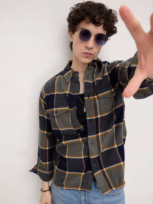 Elevated Multicolor Checks Double Pocket Boxy Fit Flannel Crop Shirt